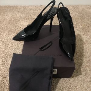 B Brian Atwood Patent Slingback Pumps